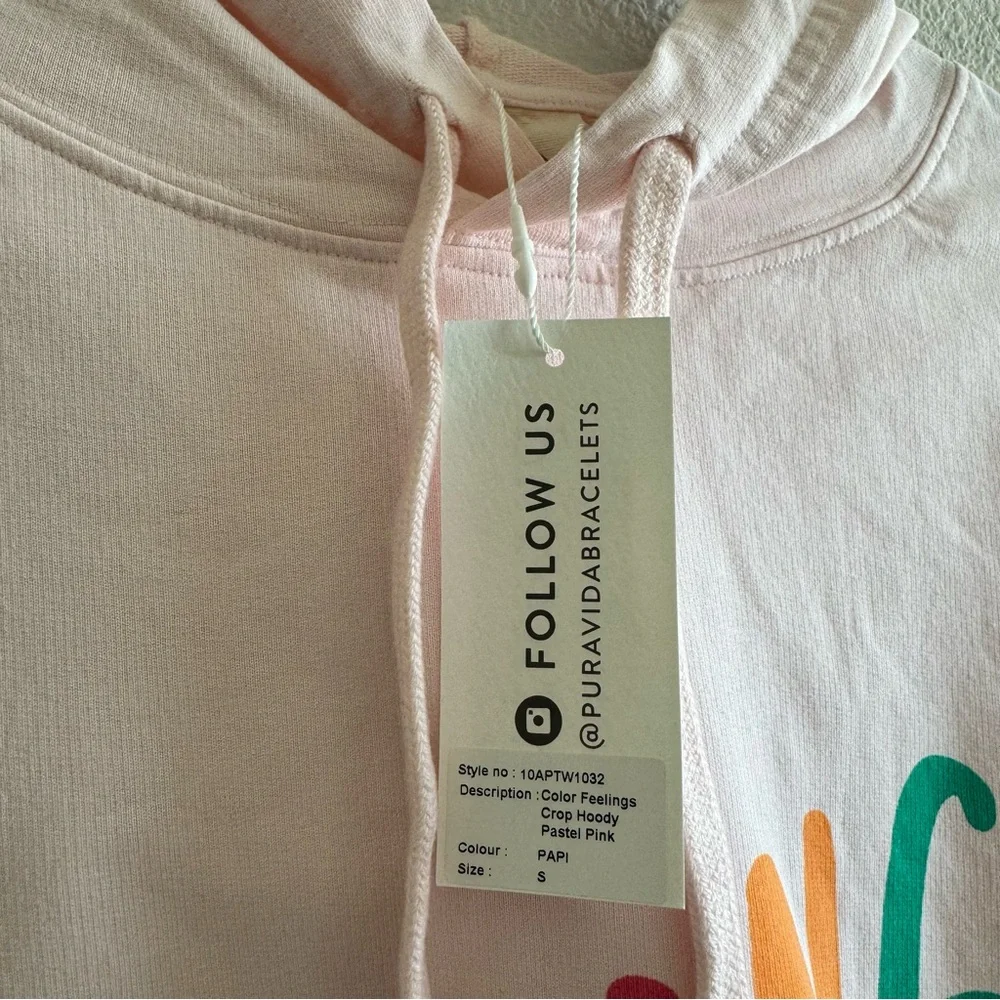 NWT Pura Vida Feelings Cropped Hoodie Light Pink Lightweight Loungewear - Picture 10 of 10